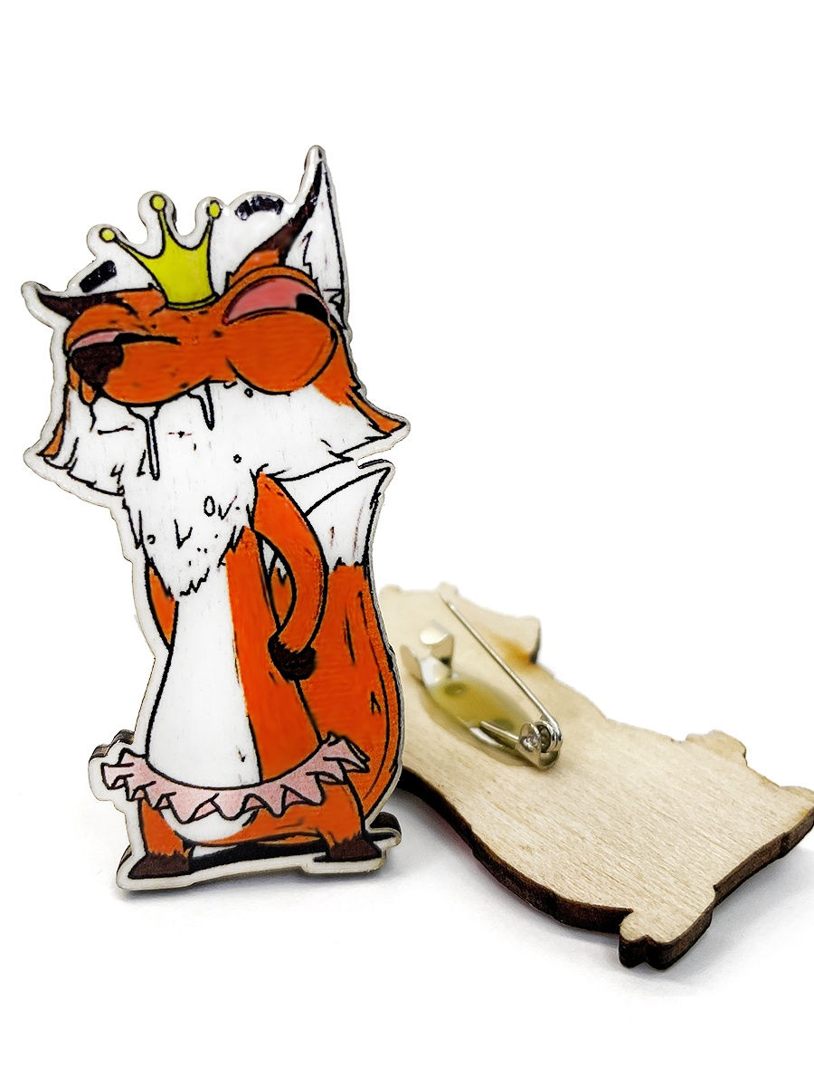 картинка Значок брошь ла принт деревянный на булавке сувенир подарок Лис Борис прикольный смешной аниме мем от магазина Одежда+